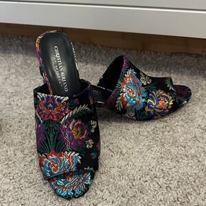 Christian Siriano Black Multicolor Embroidered Slip-On Mules